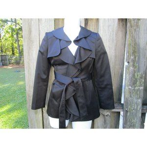 Kasper Women’s Black Ruffled Jacket Blazer With Belted Back Sz 4P 100% Polyester